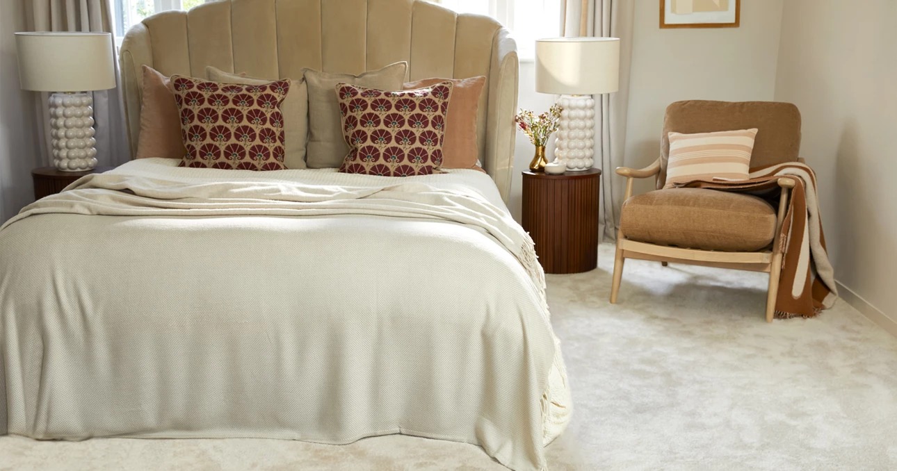 Plush cream bedroom carpet installation, Swansea